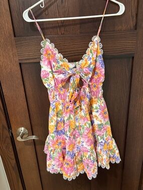 Selfie Leslie Floral Tie-Front Mini Dress in Pink, Yellow, Purple